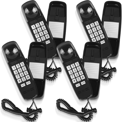 Teléfono fijo de pared con cable 4 piezas negro miniatura 1