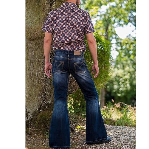 Men's Classic Retro Flared Denim Pants Vintage Relaxed Bell Bottom Jeans Casual Stretch Jean Trousers4