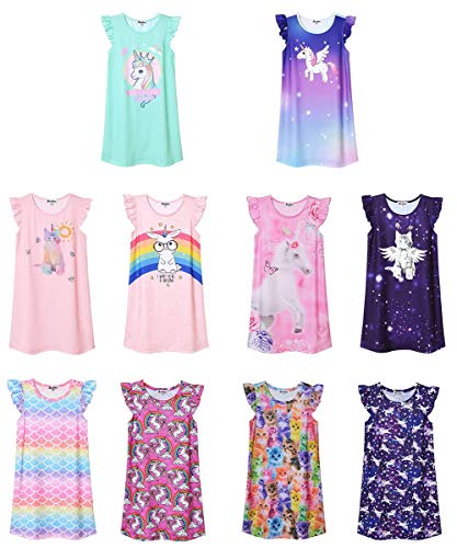 Nightgown For Girls 7 16 Flutter Sleeve Cotton Cat Sleepwear Pajamas #TOP5