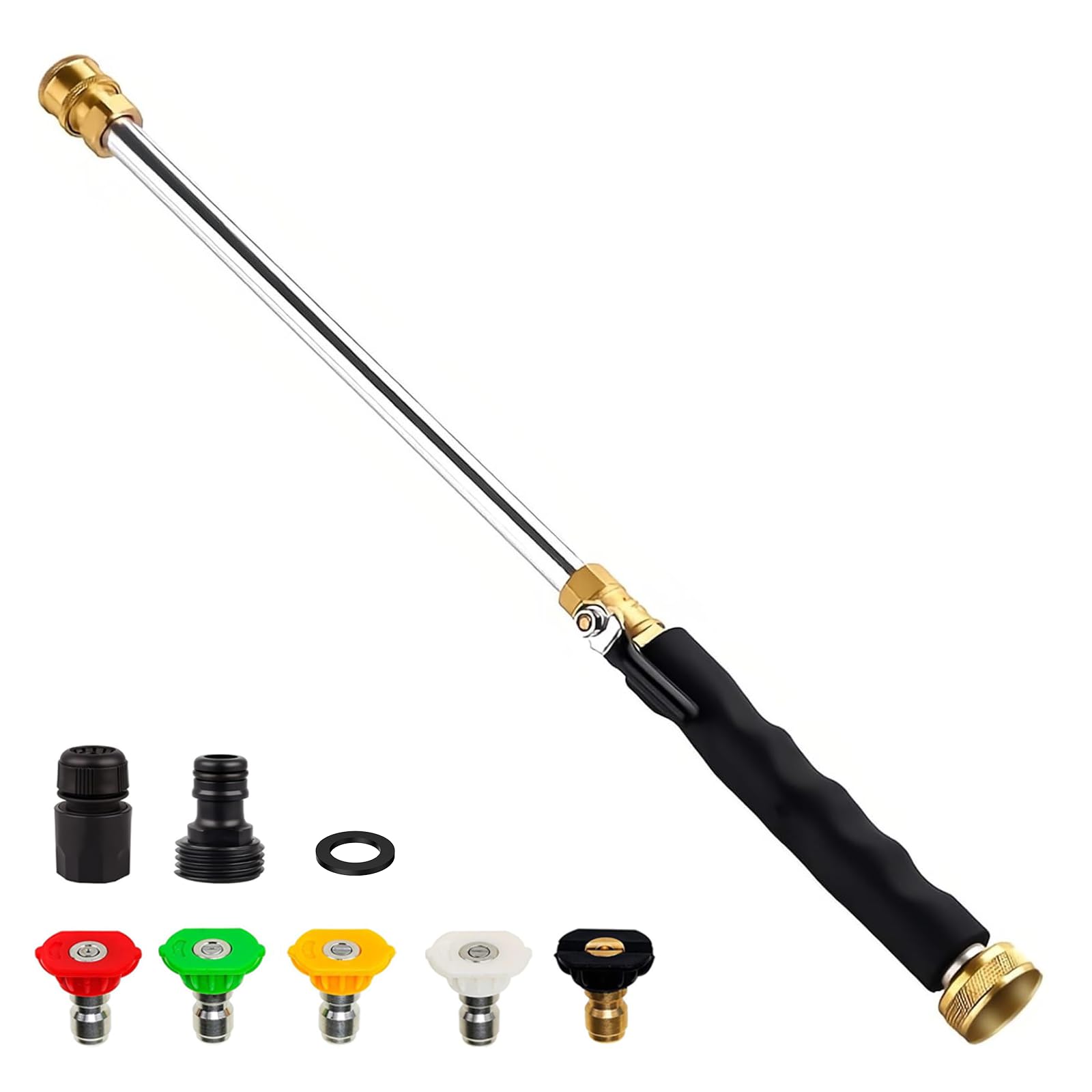 Upgraded Jet Nozzle for Garden Hose Power Washer Wand Hydro Jet High Pressure Washer Tools with 5 Different Nozzles and Hose Quick Connectors for Patio Car Pet Window Glass Black