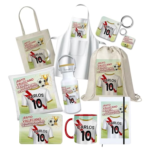 Kembilove® Pack Regalo Personalizado Rayo Vallecano Fútbol | Regalo Único Fan Rayo Vallecano Nombre Número | Souvenir Oficial Equipo Rayo Vallecano Regalo Fútbol para Aficionados Leales