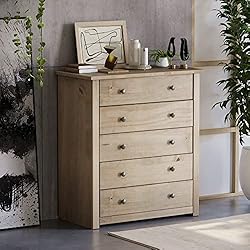 Home Discount Panamá 5 cajones Madera Maciza de Pino Encerada Roble Acabado