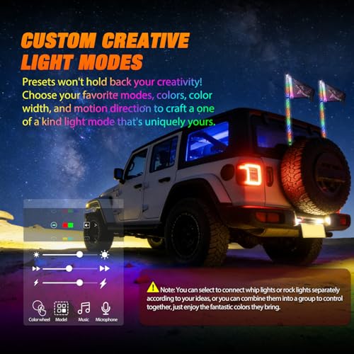 Image of Nilight 2PCS 3FT RGB LED Whip Light with Spring Base and 6 PCS Rock Lights Combo, Remote App Control w /DIY Chasing Patterns Turn Signal Brake Reverse Antenna Lighted Whips for ATV UTV Polaris RZR Jeep