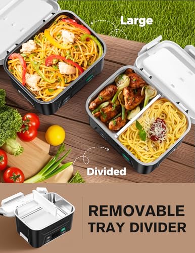 EAST OAK Cordless Electric Lunch Box for Adults, Heated Lunch Box Battery Powered with Automatic Heating, 5.5 Cups Portable Food Warmer with Removable Tray Divider — view 5