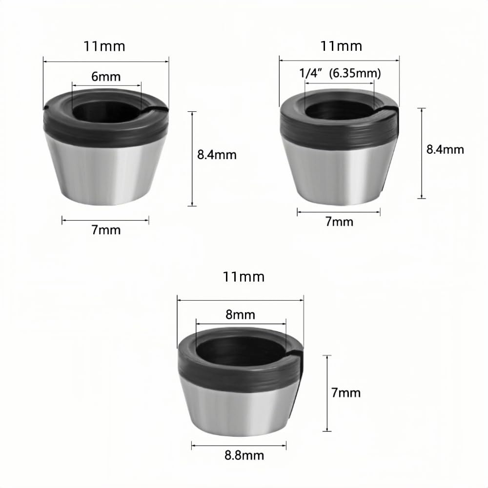 Mandrino a pinza per fresatura superiore, 6 pezzi, adattatore, pinze in lega, ricambio per trimmer utensili, materiale in acciaio al carbonio (6,35 mm, 8 mm)