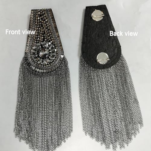 Image of Fashion rhinestone metal tassel epaulettes stage catwalk clothes accessories shoulder pad badge suit outer dress epaulettes DIY clothing accessories pins for men and women (one pair)