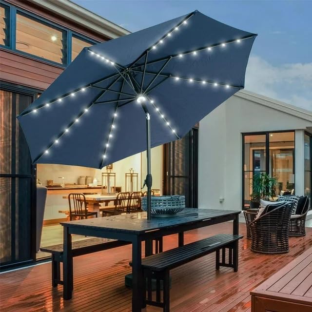 Image of Invezo Led Metal center Pole Center Pole Outdoor Garden Umbrella with Solar Panel (9 ft dia) with Base