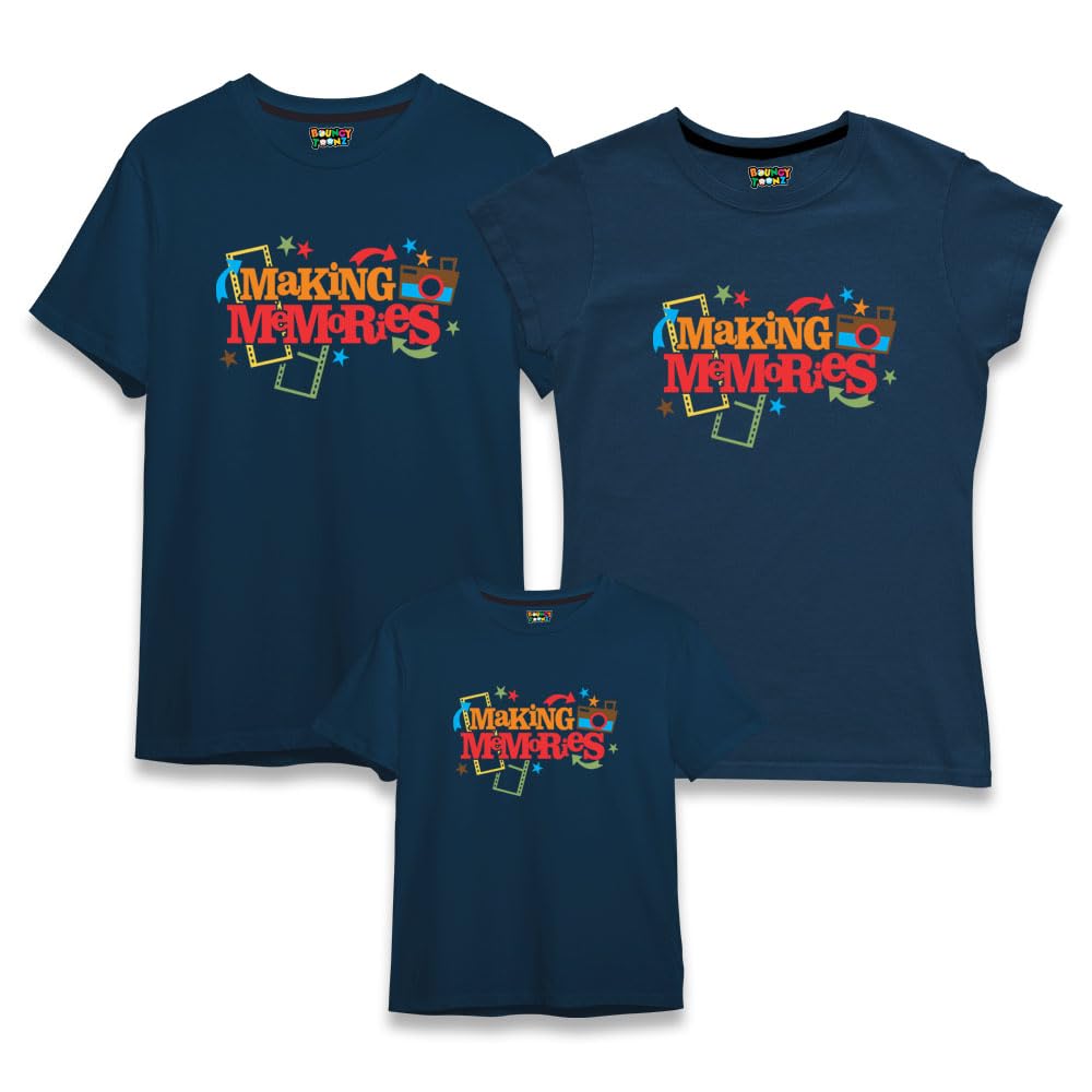 Bouncy ToonzFamily T Shirts for 4 - Husband Wife Matching Dress - Regular Fit Cotton Round Neck Half Sleeve(makingmemoriesfamilytshirts)