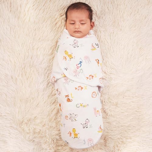 Image of haus & kinder EasyWrap Swaddle Wrap for New Born Baby | Adjustable Cotton Baby Blanket | Ultra Soft Breathable Baby Sleep Wrap for Infants 0-3 Months - Alphabet Print