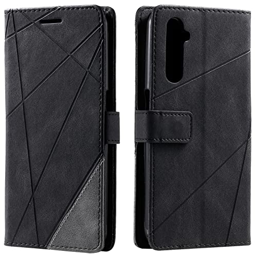 Vankii Funda para OPPO Realme 6 /Realme Narzo/Realme 6s, Billetera Carcasa Protectora Libro Tapa Silicona Bumper PU Cuero Cartera Case Flip Magnético Leather Soporte Wallet Antigolpes Cover (Negro)