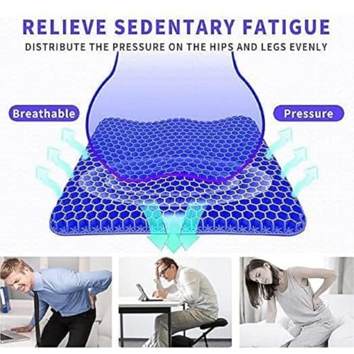 Image of Gel Orthopedic Seat Cushion with Non Slip Cover for Lumbar Support, Tailbone Comfort, Air Circulation, Office Chair, Wheelchair Egg Seater Silicone Gel Cushion for Car