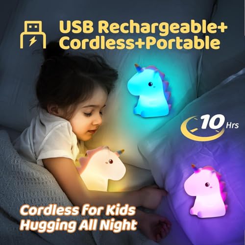 One Fire HU-XI-201 Unicorn Night Light For Kids,16 Colors Kids Night Light, Silicone Baby Night Light, Dimmable Toddler Night Light, Rechargeable Night Light For Kids, Protable Nightlight For Kids Room Cute Girls Gifts thumb #3