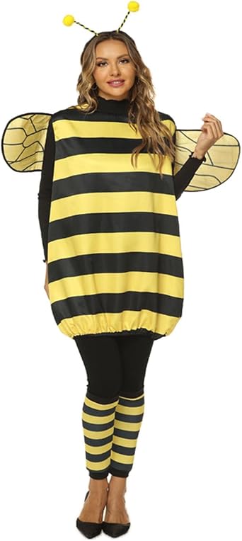 GOKKILRW Halloween Costume for Women Animal Onesie Pajamas Turtle Bumble Bee Cute Cosplay for Theme Party Homewear One Piece Suit XX-Large Yellow