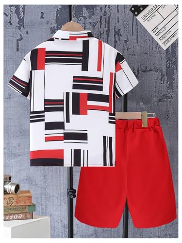 Image of RoseSeek Boy's 2 Piece Outfits Paisley Geo Graphic Print Short Sleeve Button Down Shirt and Shorts Set