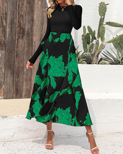 Image of BTFBM Womens Floral Maxi Dress Fall 2025 Casual Crewneck Long Sleeve Ruffle Flowy Cocktail Wedding Guest Dresses