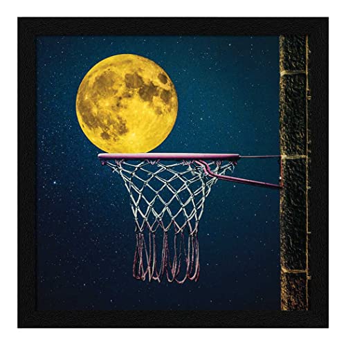 Image of PUJA JITESH ART Full Moon Over Bamboo Basket Ball Net Wall Painting For Home Decoration|Serene Floral Moonlight Decor|13 X13 Inches
