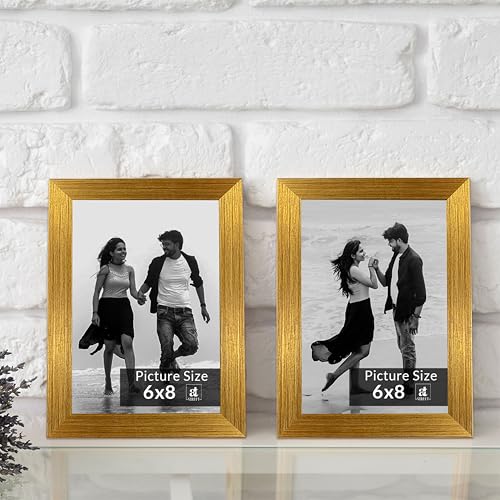 Image of Art Street Set of 2 Table Photo Frames Wall Hanging for Home, Living Room, Study Room Decor & Office Decor (Color: Golden, Size, 6x8 Inch)