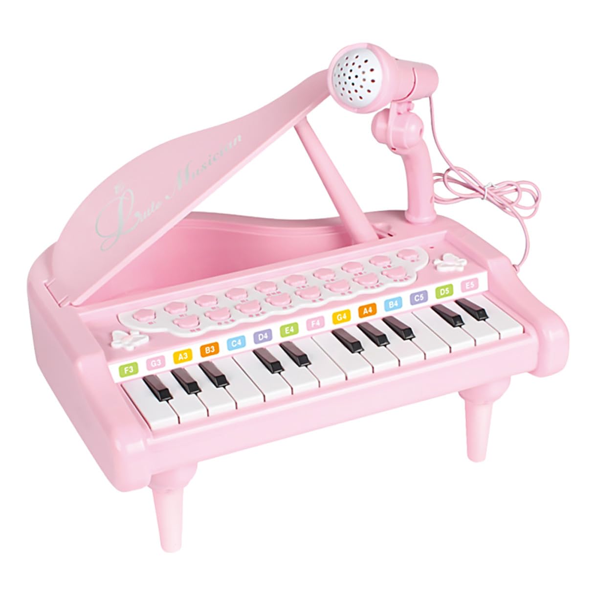 Pianola Elettronica Multifunzionale per Ragazzo Ragazza con Microfono, Tastiera Giocattolo in Plastica Rosa, Strumento Musicale Educativo per Scuola Media e Giochi