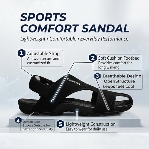Image of TRACER Causal Sandals for Men's, Stylish & Comfortable, Eva with Rubber Randal Sole, Knitted Upper Lightweight & Breathable, Closure Velcro, Stylish Sandal, Size - 6 to 11