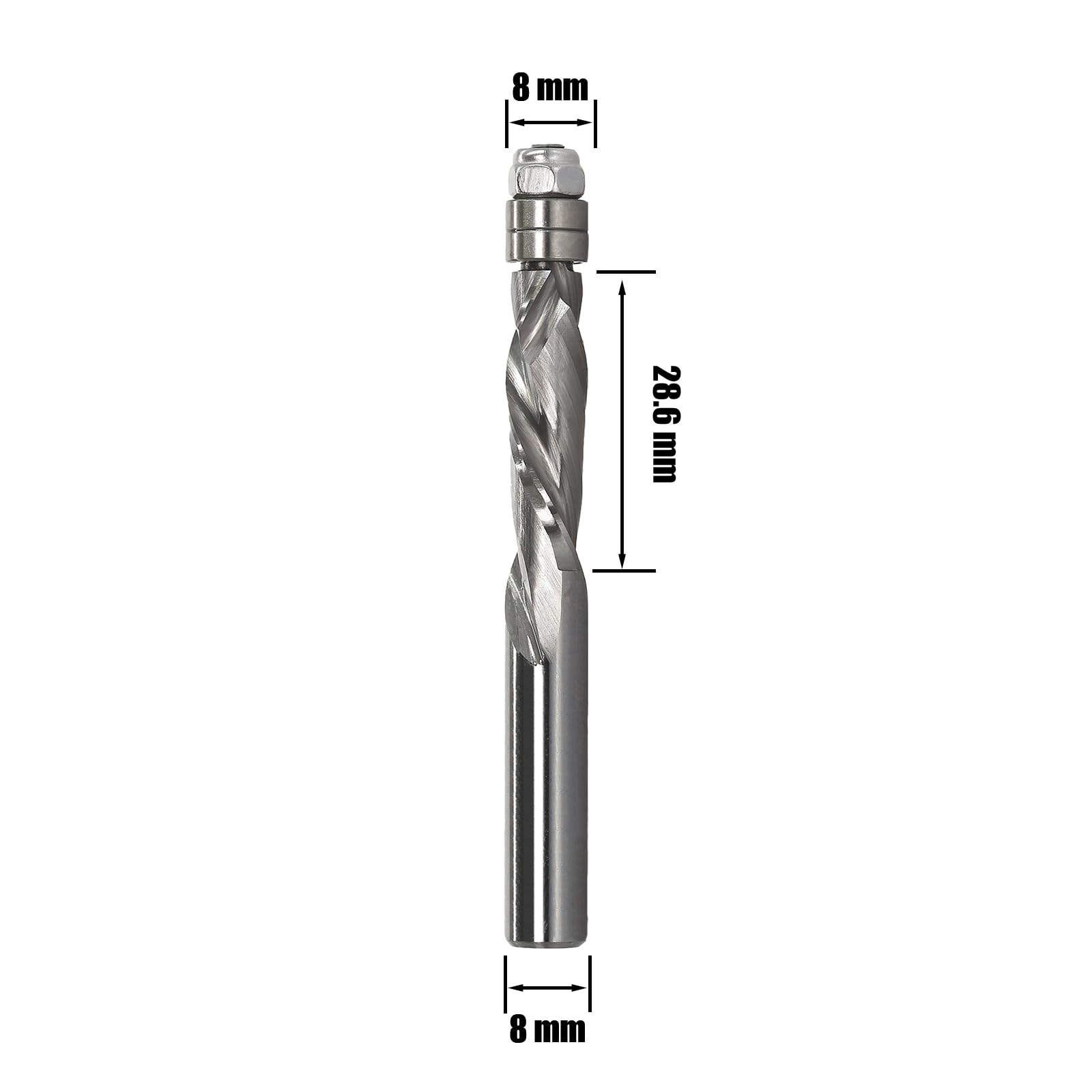 AKYLIN Spiraal-kantenfrees, 8 mm schacht, up & down compressie-cut, spiraalfrees voor bovenfrees, 12,7 mm snijdiameter, 25,4 mm snijlengte, spiraalgroef boven kogellagers, houtfrees