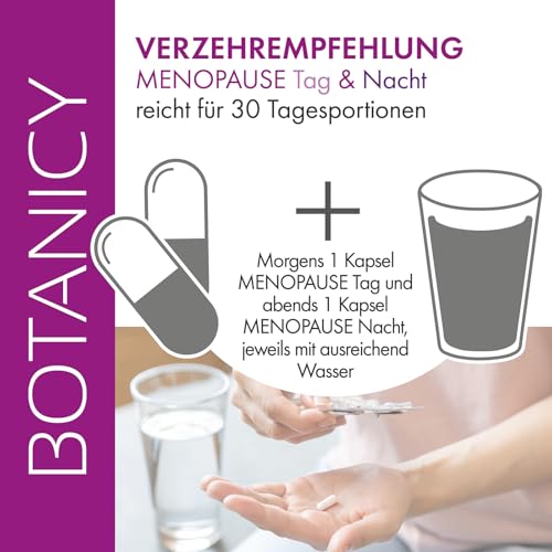 BOTANICY Menopause Tag & Nacht - Gegen Wechseljahre Symptome - Komplexe für Morgen & Abend, mit Salbei & Baldrian - Pflanzenextrakte & Vitamine - Natürlich, Hormonfrei, Vegan - 180 Menopause Kapseln