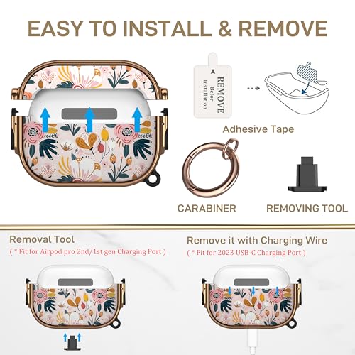 Image of Maxjoy for AirPods Pro 2nd /1st Generation Case with Lock, Flower AirPods Pro 2 Case Lock Protective Hard Cute AirPod Pro Cover for Women Men with Keychain for Airpod Pro (2023 /2022 /2019)