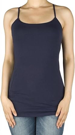 ACTIVE BASIC Women Basic Built in Inner Bra Extra Long Spaghetti Cami Adjustable