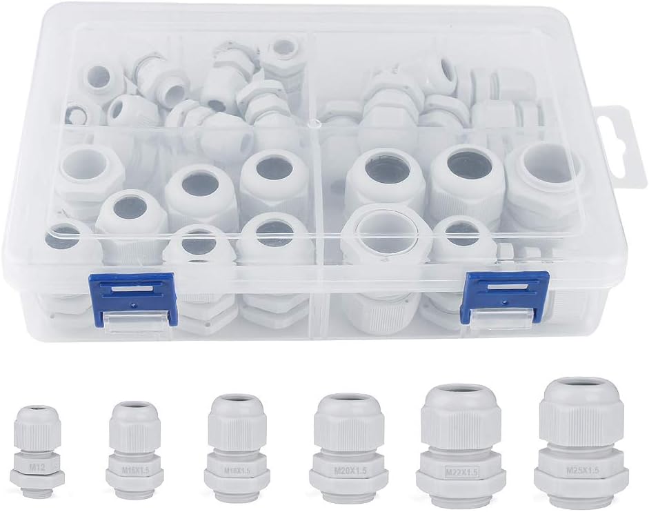 40Pcs Cable Glands, Nylon Plastic Waterproof Cable Connectors Adjustable 3-16mm Cable Gland Joints M12 M16 M18 M20 M22 M25, White