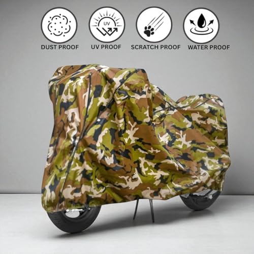 Image of Waterproof Bike Cover Compatible with TVS Apache RTR 180 All Weather, UV Heat Resistant, Dustproof, Triple Stitched, Windproof Elastic Bottom