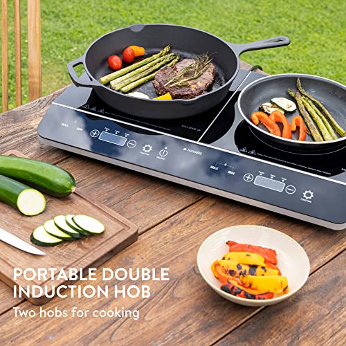 Navaris Double Plaque à Induction - Plaque Induction 2 Foyers Portable - Plaque Vitrocéramique de Cuisson - Boutons Tactiles Minuteur et Sécurité – Image 3