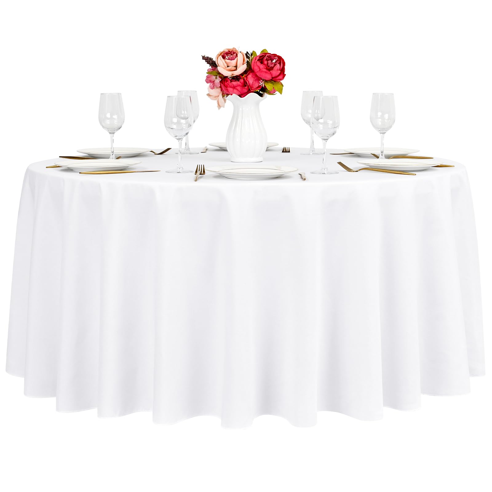 Pesonlook 1 Pack White Round Tablecloth, 90 Inch Washable Polyester Fabric