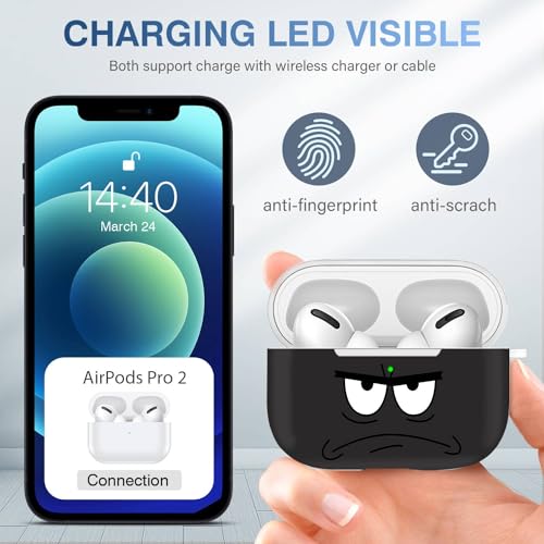 Image of for Airpods Pro 2nd Generation Case,Don't Touch Me Cool Cover with Lanyard Big Eyes Cute Cartoon for Airpods Pro 2nd Generation Case,Soft Shockproof Cover for Women Men-Grey