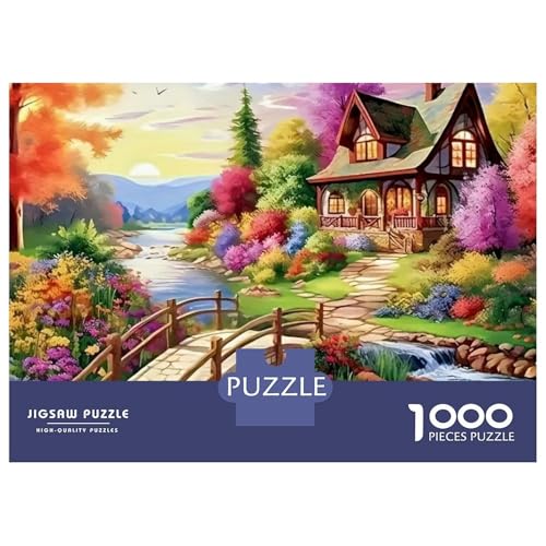 Rompecabezas de 1000 piezas de cabaña colorida, juego de mesa de 38x26 cm 2