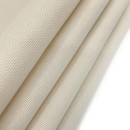 Image of 14CT Aida Cloth - 30x35 Inch Cross Stitch Fabric for Embroidery, Pre-Cut Needlework Material, Acid-Free, Durable Weave(Khaki)