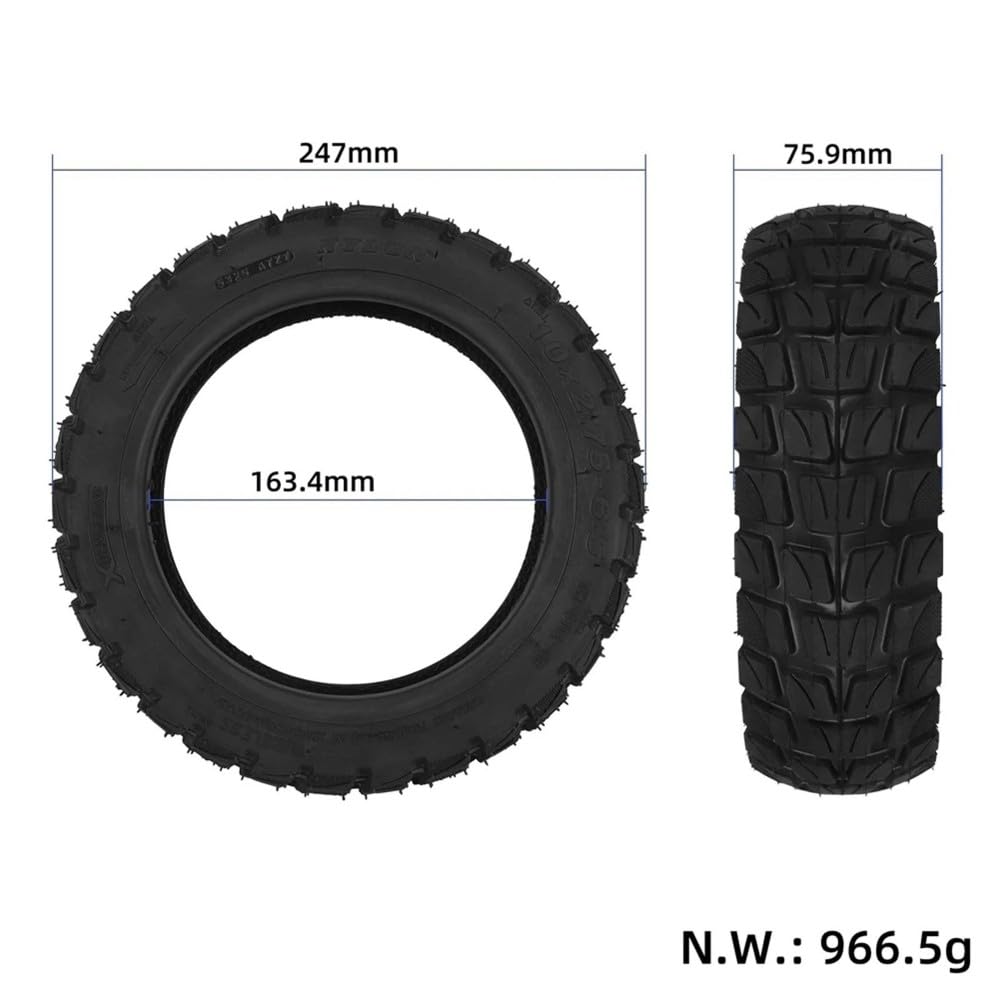 Pneu 10x2.75-6.5 de 10 Pouces, sans Chambre à Air, en Caoutchouc Anti-Éclatement, Accessoires pour Trottinette Électrique, Pneu de Secours et Antidérapant