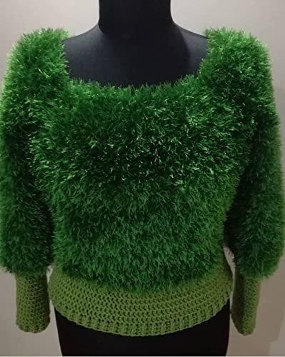 Image of Eyelash Fun Fur Yarn Premium 100% Polyester 164 Yds (150 Mt), 3.53 Oz (100 Gr) Colorful Crochet Yarn Dıy Hand Knitting. (Green, 1 Skein)