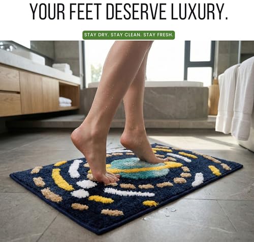 Image of HOMEKART Microfiber Bath Mat 2000 GSM, Super Soft & Absorbent Anti-Skid Bathroom Floor Mat, Quick Dry Door Mat for Bathroom, Bedroom & Kitchen (40x60 cm, Navy Blue) Pack of 1