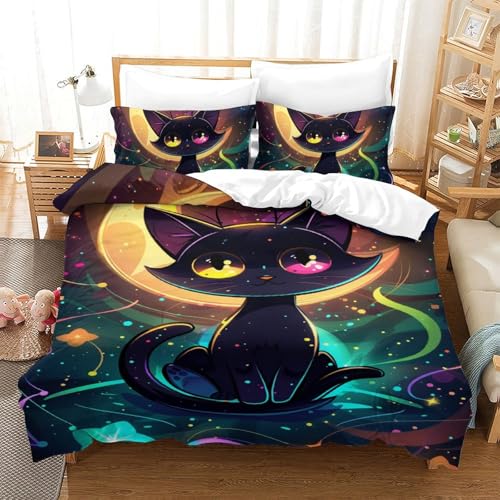 Ensemble de literie chat 3D parure housse de couette 140x200 taies d'oreiller