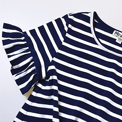 Mirawise Girls Summer Short Sleeve Tie Front Knot Casual Loose Fit Tee T-Shirt Blouse 6 7 Navy #TOP2