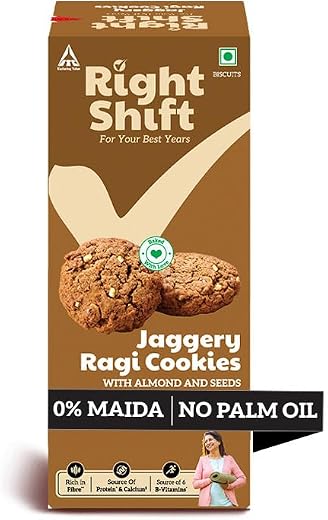 Right Shift Jaggery Ragi Cookies, 100g | No Palm Oil, No Maida, No Refined Sugar | High Fibre Digestives | Guilt Free Snac...