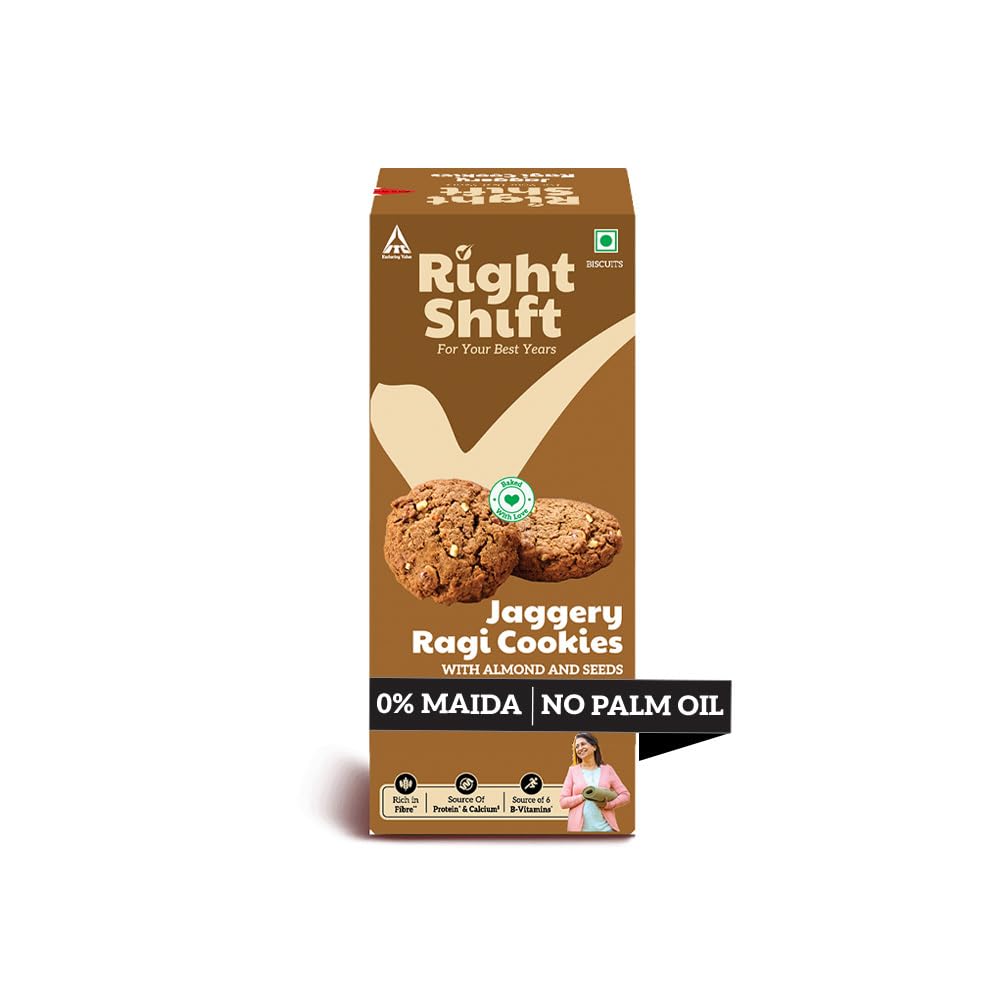 Right Shift Jaggery 0% Maida Ragi Cookies, 0% Refined Sugar, 300g | Pack of 3| No Maida, No Refined Sugar, Sugar Free Cookies | High Fibre Digestive Biscuits, Calcium Biscuits-image-47