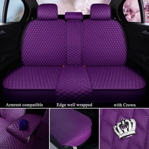 Image of Purple Car Seat Cover Leather Auto Seat Covers 9PCS Front & Rear Seat Covers with Airbag Compatible Universal Fit Most Car Auto SUV (B-Purple)