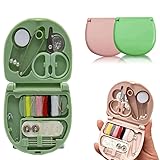 REROON Mini-Reise-Nähset für Weihnachtsgeschenke, Schlafsaal, unverzichtbares Nähzubehör für Teenager, Mädchen, Jungen, tragbares DIY-Handwerk oder Notfall-Reparaturset, Rosa + Grün, 2 Stück