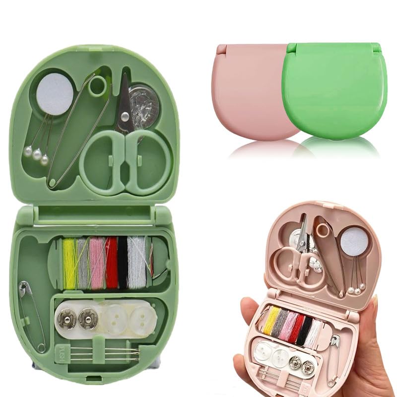 REROON Paquete de 2 mini kit de costura de viaje para regalos de Navidad, suministros de costura esenciales para dormitorio para adolescentes y niños, kit portátil de reparación de hilo y aguja de