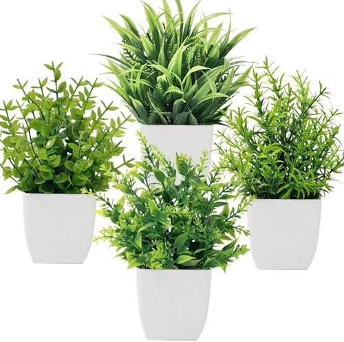 4 Plantas Artificiales,Plantas Artificiales Falsas Mini Plantas en Maceta,Plantas Artificiales Decorativas Hogar,Adecuado para el Hogar, Oficina, Escritorio de...