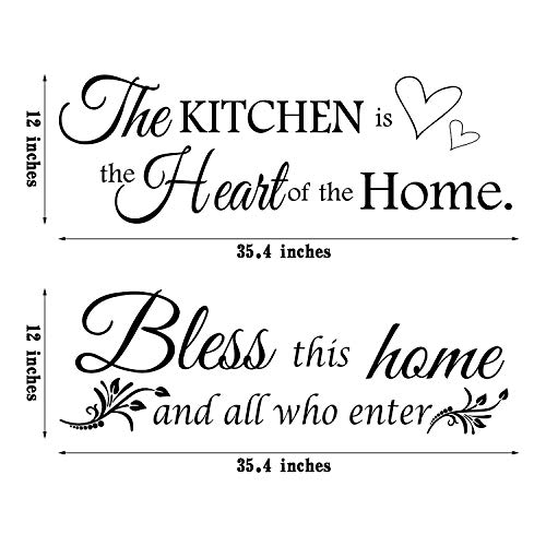 2 Sheets Kitchen Wall Decals The Kitchen Quote Wall Stickers Bless This Home And All Who Enter Kitchen Vinyl Wall Quote Art Dining Room Entryway And Living Room Wall Decal Home Decor, 12 X 35.4 Inch #TOP1