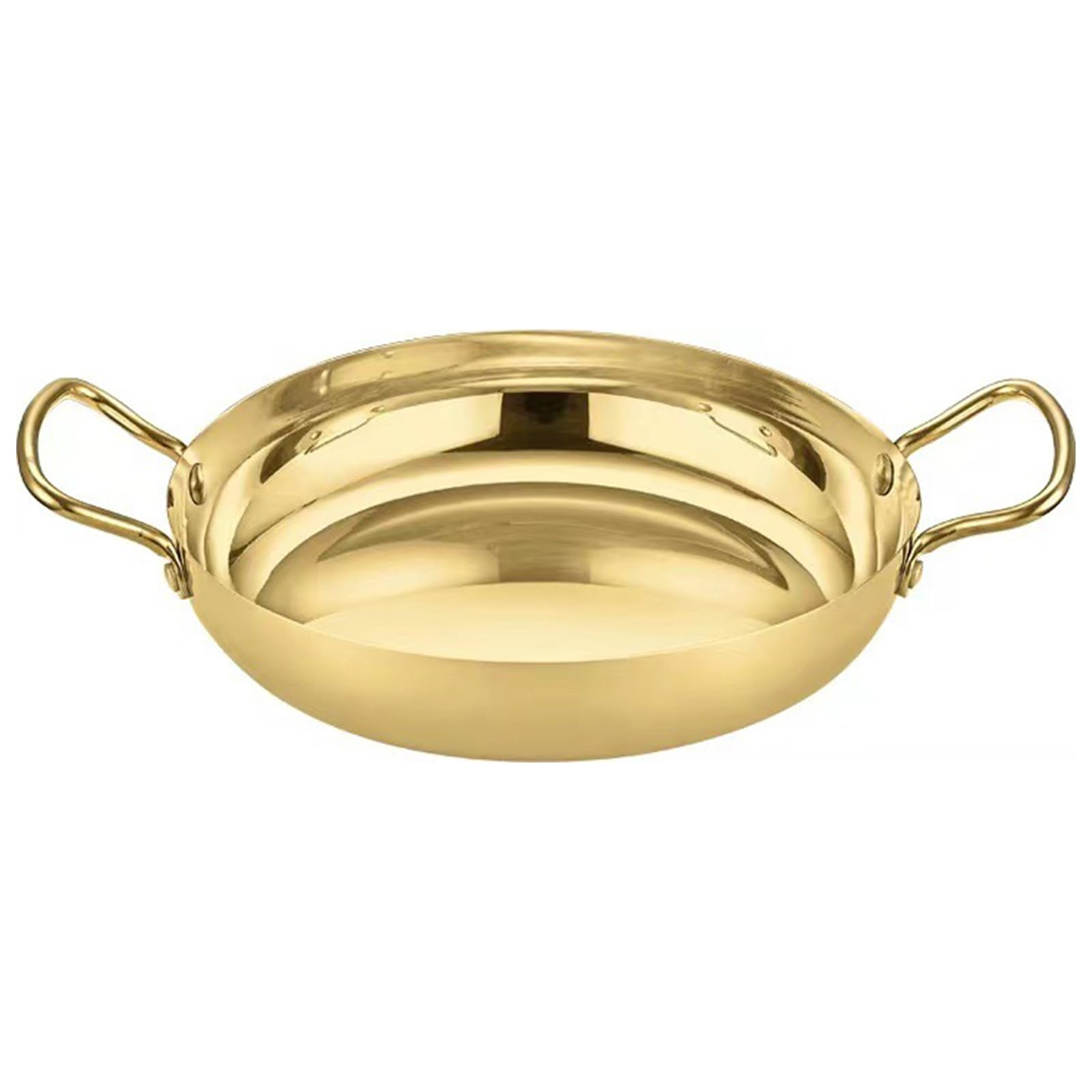 Paellera española de acero inoxidable con doble asa, 24/28/32/36 cm, plato redondo para salsas, aperitivos, bandeja para servir en hogares o restaurantes, apto para inducción y lavavajillas (24 cm