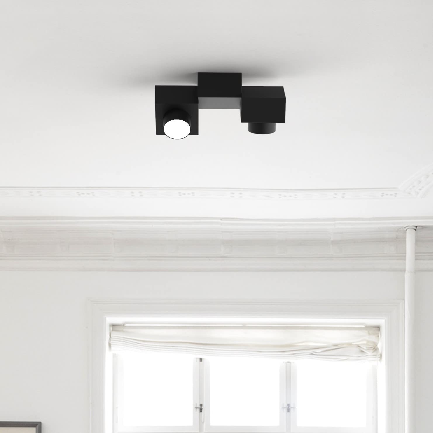 L+ plafoniera, in Metallo, Faretto led soffitto, dimensioni 30cmX17cmX13cm, Plafoniera led, colore black
