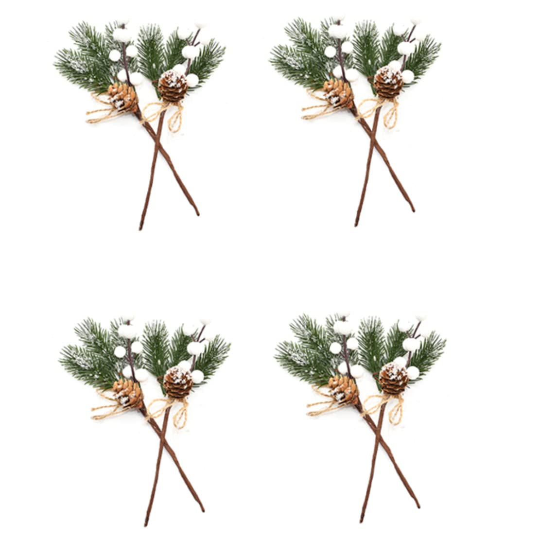 Sztuczna girlanda z gałęzi, Sztuczne jagody świąteczne, szyszki, gałązki ostrokrzewu, białe, 20-22 cm, 8 szt