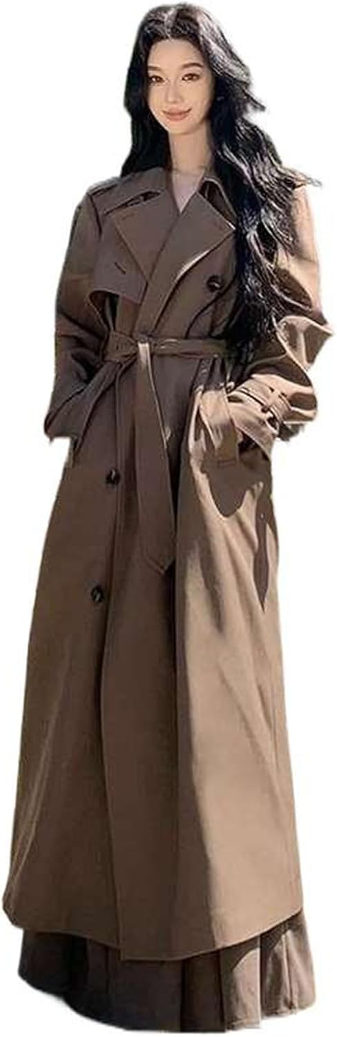 HSQIBAOER Women's Overcoats Spring Fall French British Style Niche Minimalist Trench Coat